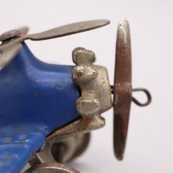 1930's Hubley Cast Iron Blue Giro Copter Plane w/ Metal Wheels Original Paint - Picture 5 of 14